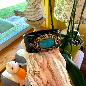 Patricia Nash turquoise and leather bracelet